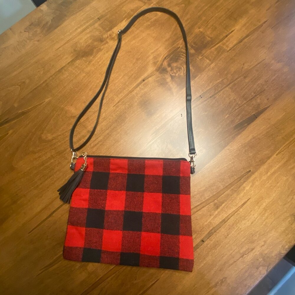 Like New Buffalo Plaid Crossbody Bag w/ Tassel Accent – Cozy Winter Vibes 🎄 - Picture 1 of 3